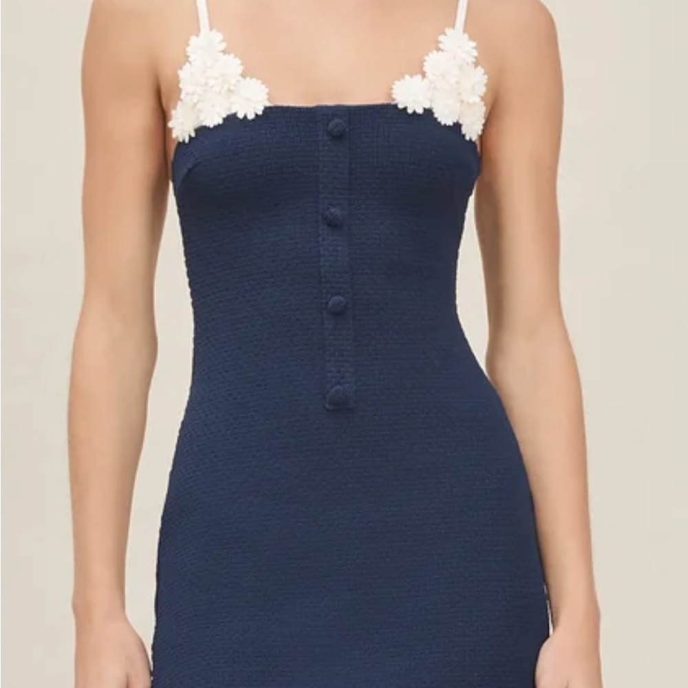 DEVON WINDSOR Navy Mini Dress with White Floral Accents